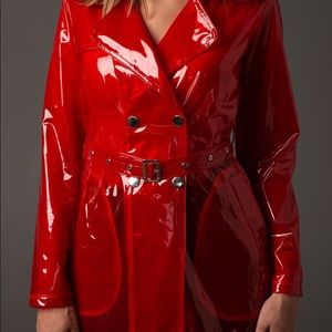 Colored vinyl trench coat. Transparent RainCoat.